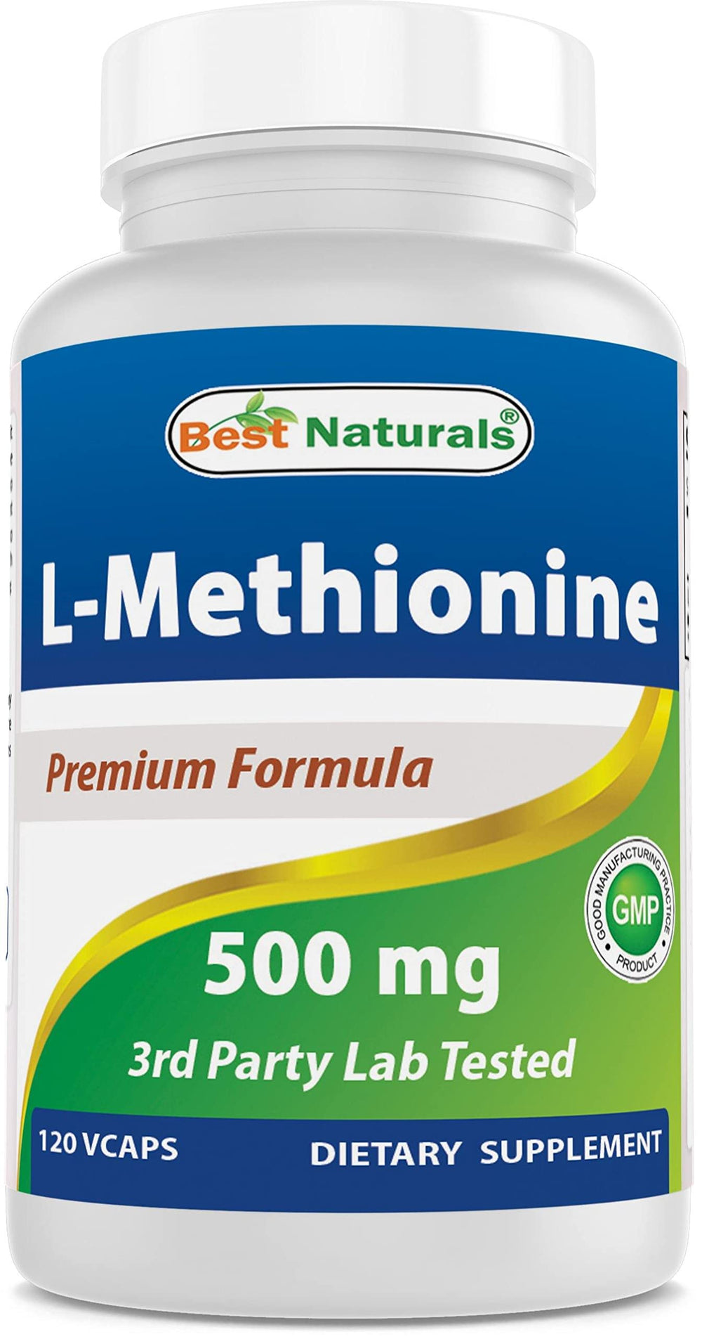 Bottle of Best Naturals L-Methionine 500 mg 120 vegetarian capsules