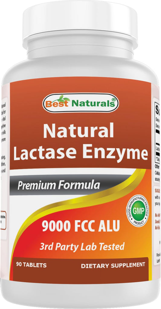 Front view of Best Naturals Lactase Tablets bottle, 90 count