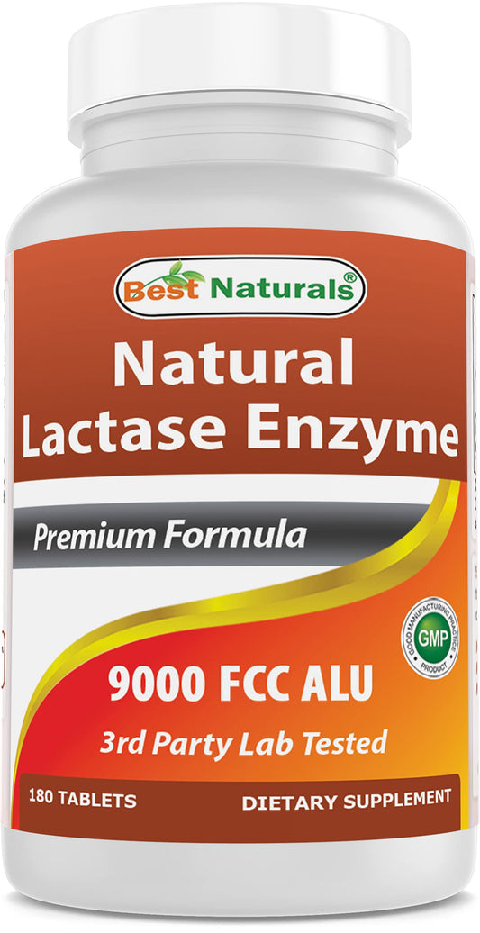 Front view of Best Naturals Lactase Enzyme tablets bottle