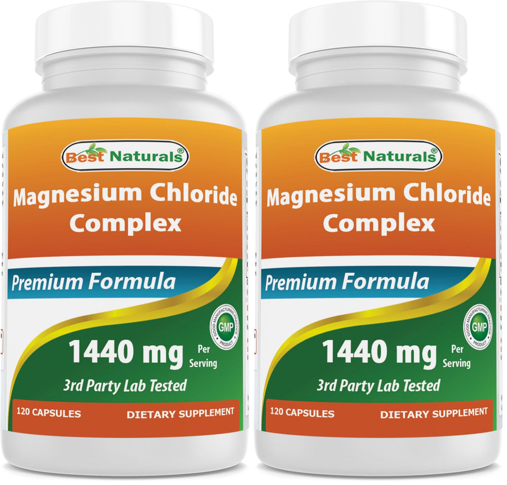 Best Naturals Magnesium Chloride Complex bottle with 120 capsules, pack 2.