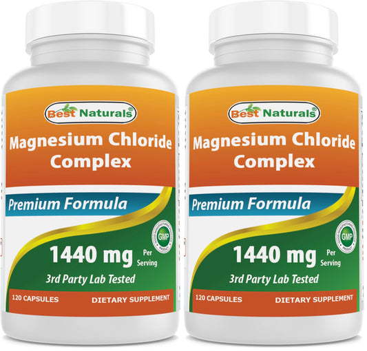 Best Naturals Magnesium Chloride Complex bottle with 120 capsules, pack 2.