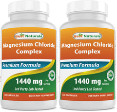 Best Naturals Magnesium Chloride Complex bottle with 120 capsules, pack 2.