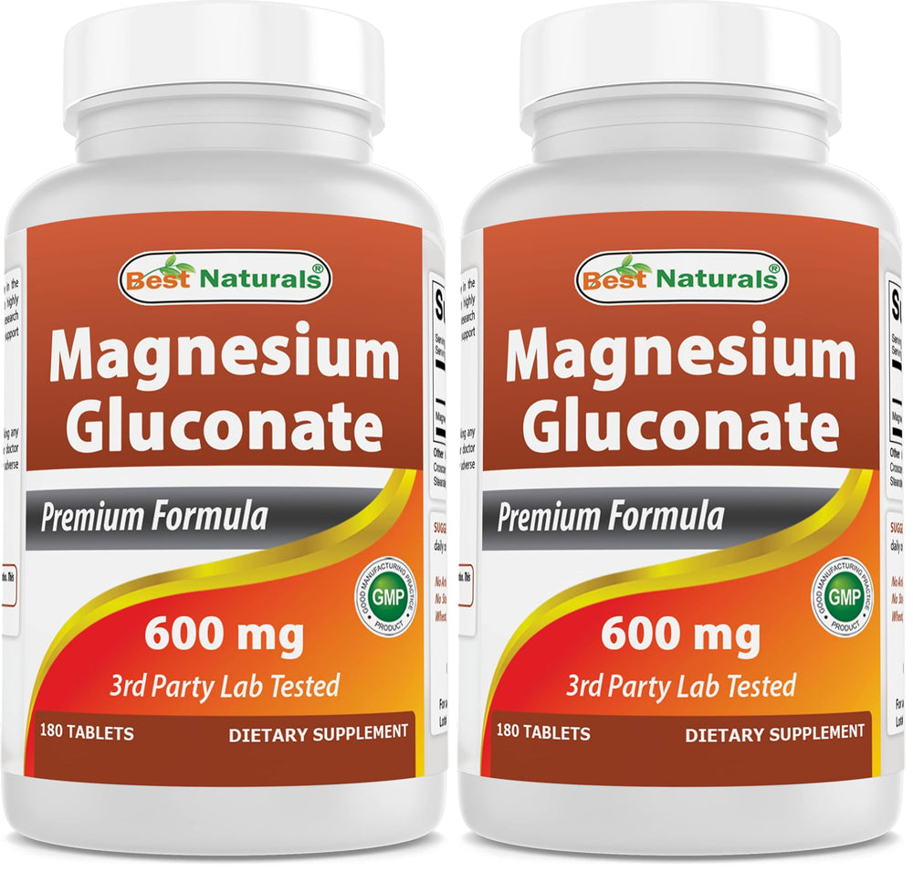 Best Naturals Magnesium Gluconate bottle with 180 tablets, pack of 2