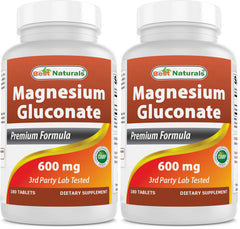 Best Naturals Magnesium Gluconate bottle with 180 tablets, pack of 2