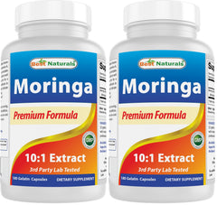 Front view of Best Naturals Moringa Extract 10:1 1500mg 180 capsules Pack 2