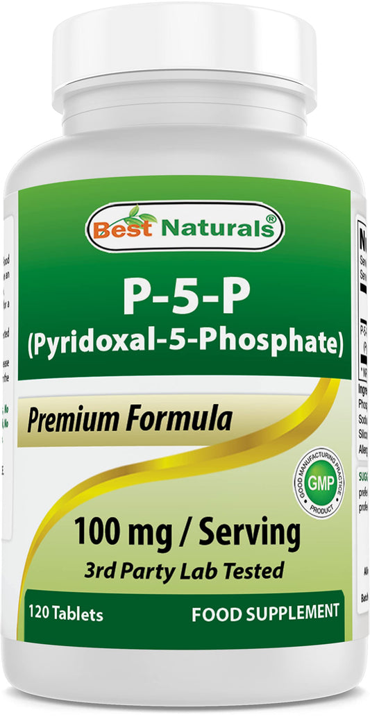Best Naturals P5P Vitamin B6 bottle with 120 tablets on a white background