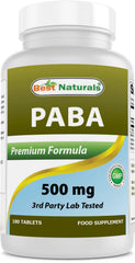 Front view of Best Naturals PABA 500 mg 180 tablets bottle