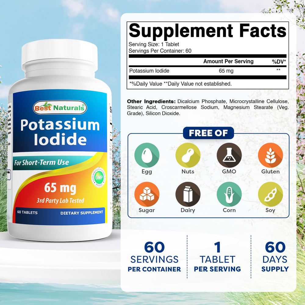 Best Naturals Potassium Iodide 65 mg bottle back label