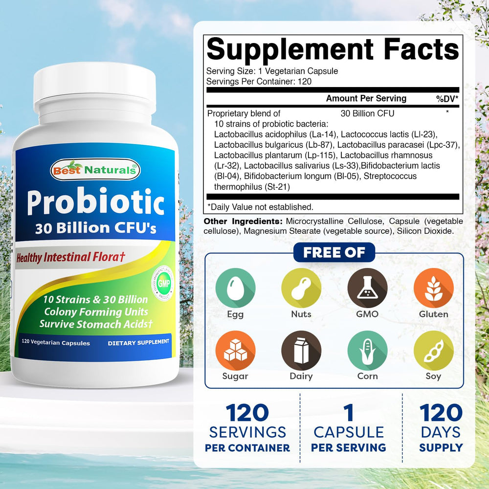 Best Naturals Probiotic 10 Strains capsules ready for daily digestive support