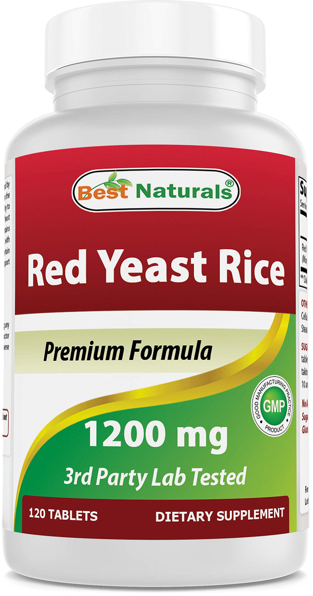 Bottle of Best Naturals Red Yeast Rice 1200 mg with 120 tablets