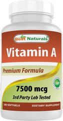 Bottle featuring Best Naturals Vitamin A 25000 IU label