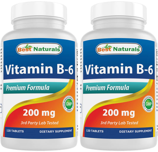 Bottle of Best Naturals Vitamin B6 200 mg - 120 tablets (Pack of 2)
