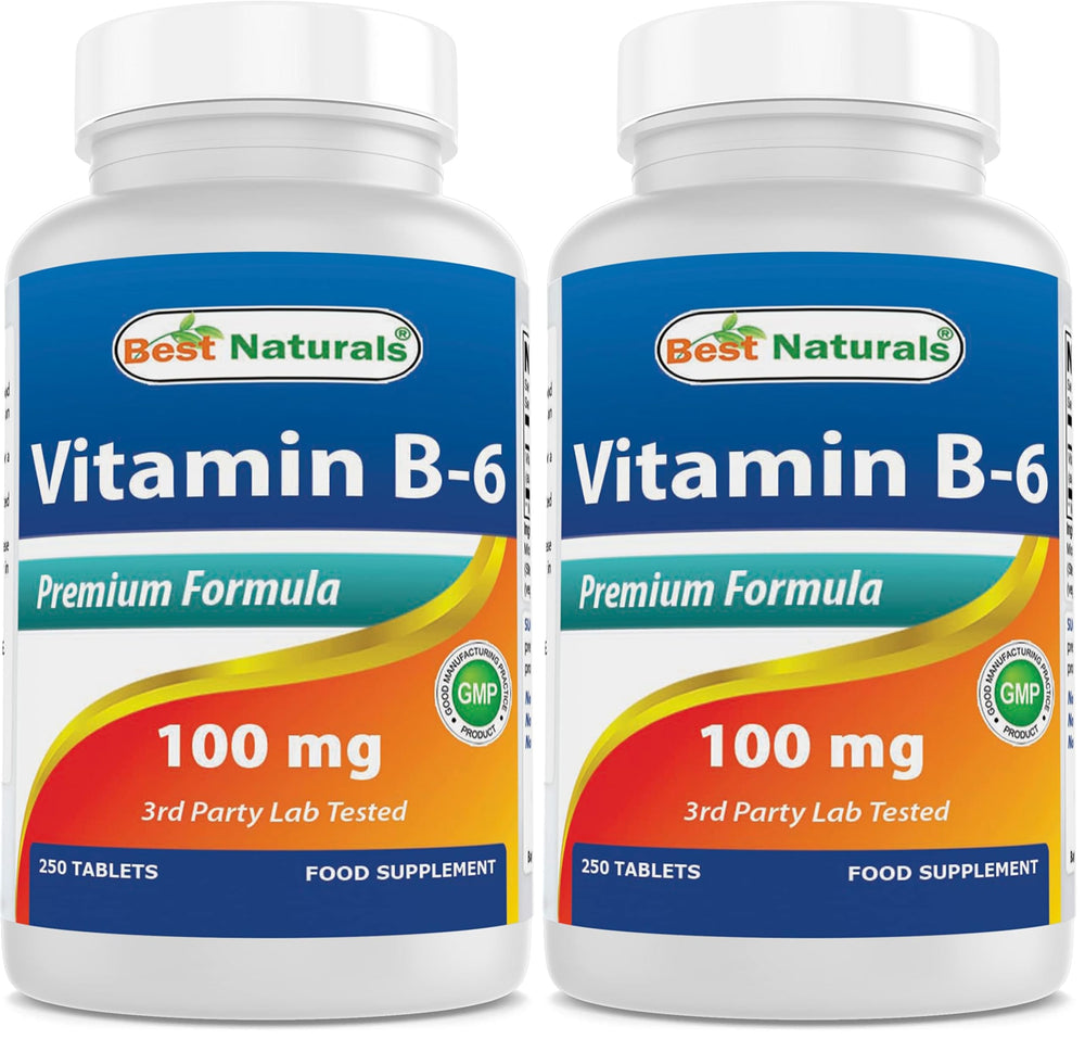 Front view of Best Naturals Vitamin B6 tablet bottle