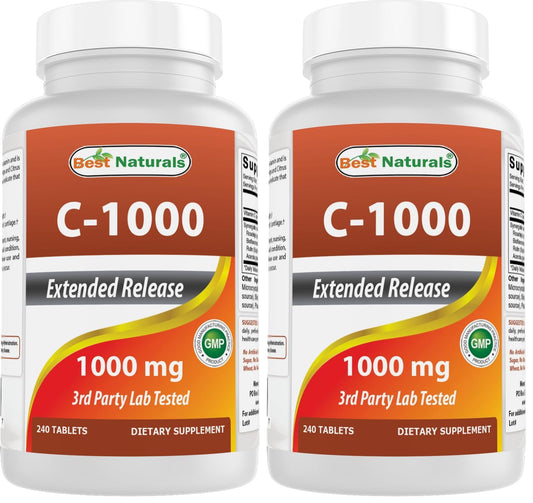 Front bottle view of Best Naturals Vitamin C 1000 mg with Rose Hips Berry (2-pack)
