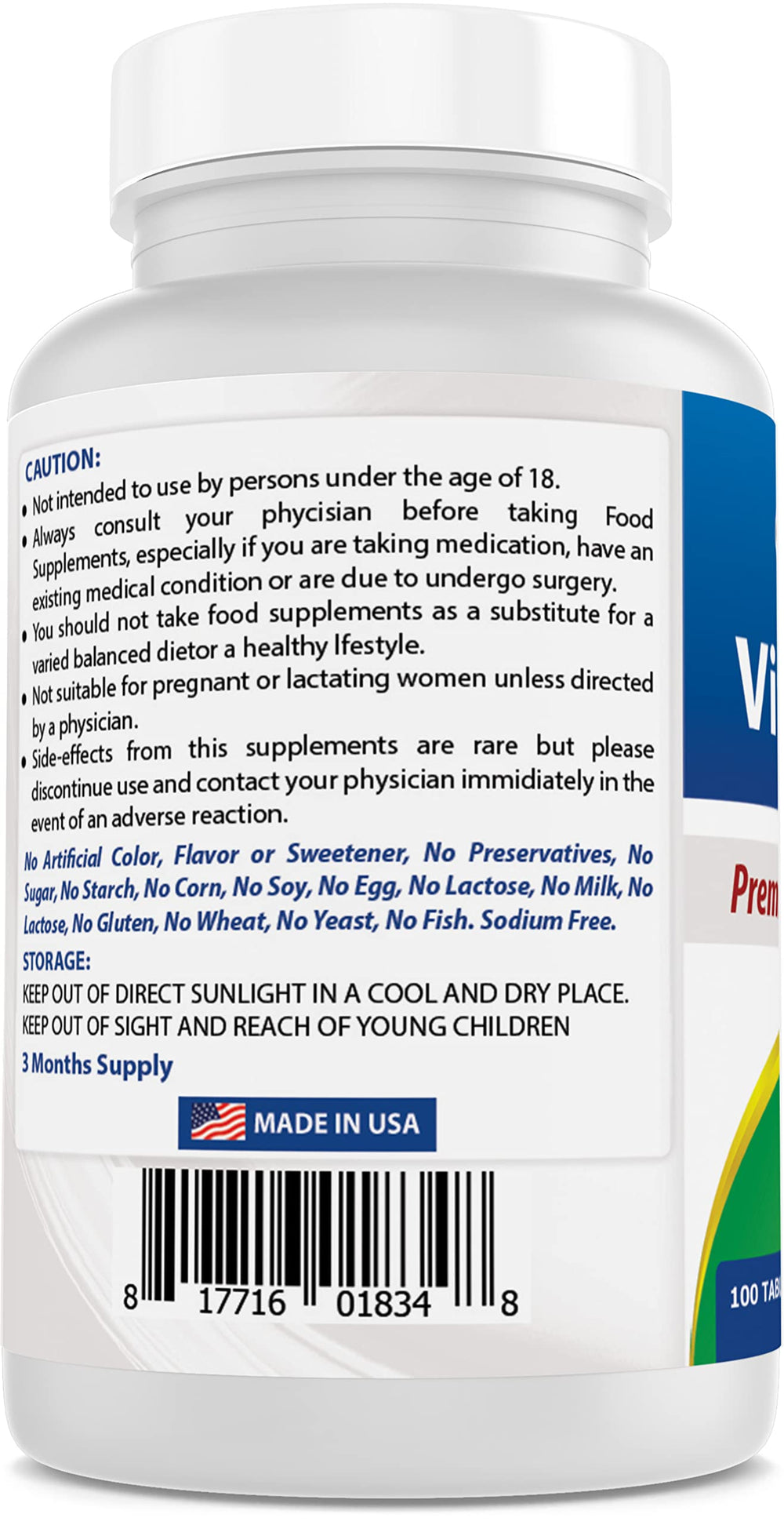 Label detail highlighting 50 mcg (2000 IU) per tablet