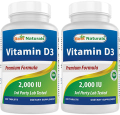 Best Naturals Vitamin D3 2000 IU bottle - pack of 2 with 100 tablets each