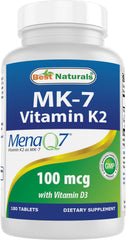 Front view of Best Naturals Vitamin K2 MK7 with D3 bottle – 180 tablets