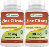 Hero image of Best Naturals Zinc 30mg (zinc citrate) bottle