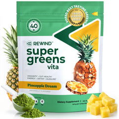 Front view of Best Tasting Super Greens Powder Pineapple Flavor container