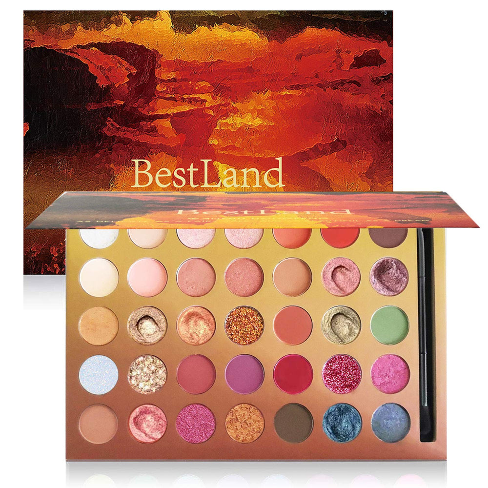 BestLand Pro 35 Colors Glitter Eyeshadow Palette swatches vibrant pigments for dramatic looks.