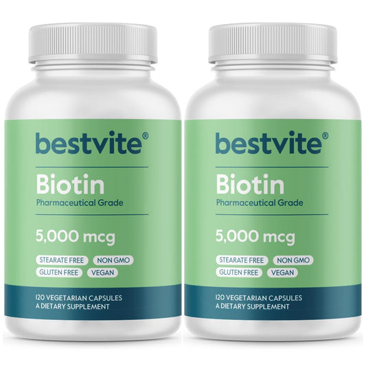 Front view of BESTVITE Biotin 5000mcg bottle