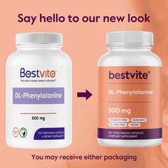 Close-up of DL-Phenylalanine capsules and packaging