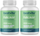 Front view of BESTVITE Folic Acid 1000mcg bottle