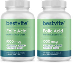Front view of BESTVITE Folic Acid 1000mcg bottle