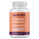 BESTVITE L-Arginine L-Citrulline bottle label showing 500mg/250mg per capsule