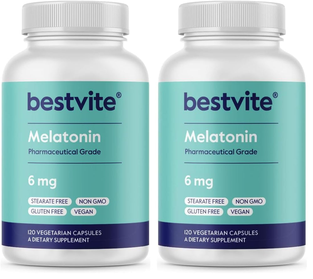 Front view of BESTVITE Melatonin 6 mg 120 Veg Caps Pack of 2