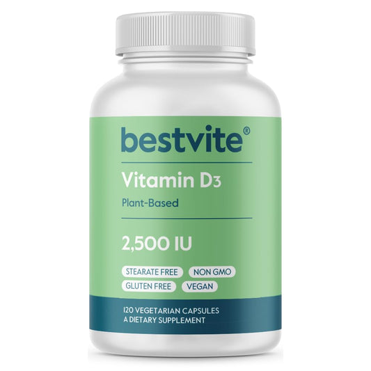 Bestvite Vegan D3 2500 IU bottle and capsule packaging