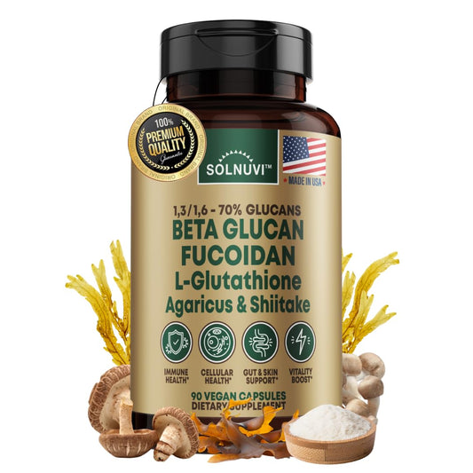 Bottle of Beta Glucan & Fucoidan Brown Seaweed Extract supplement
