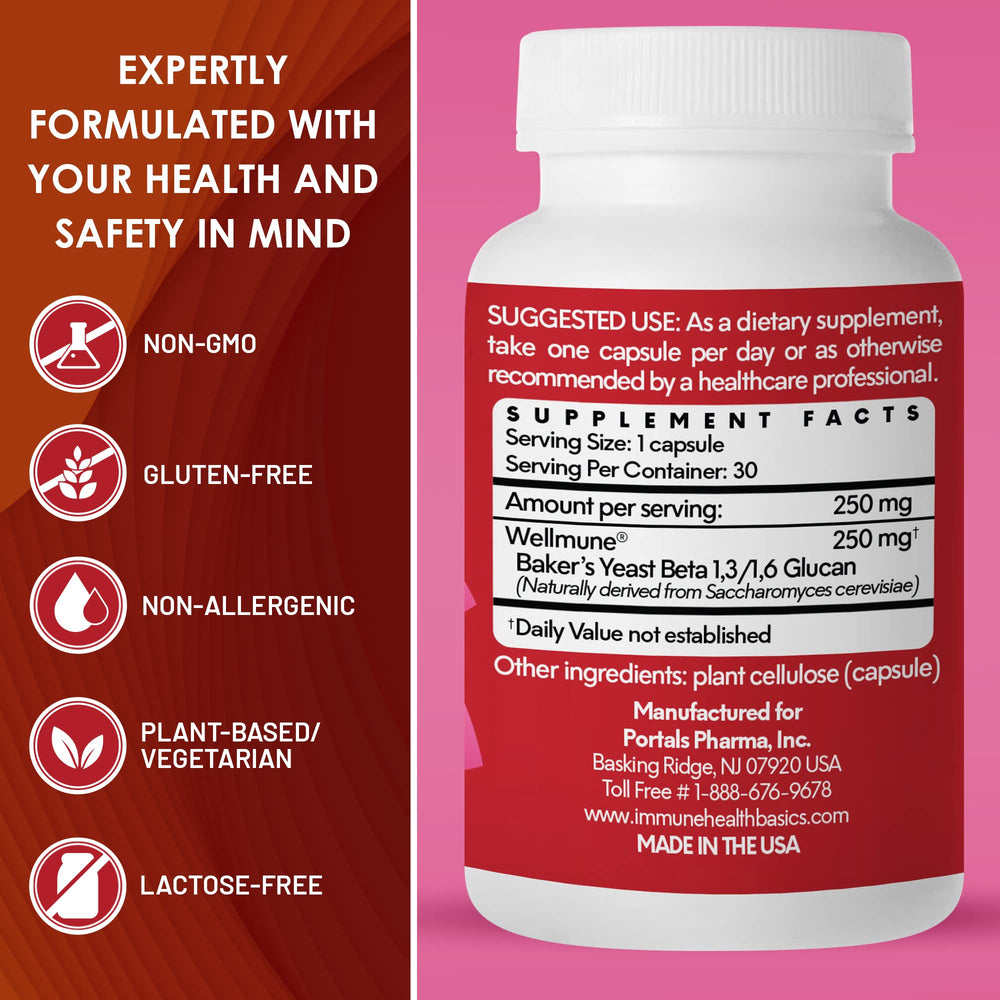 Purified beta glucan molecular illustration showing safety and gluten-free status