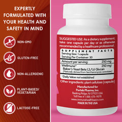 Purified beta glucan molecular illustration showing safety and gluten-free status