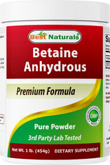 Front view of Best Naturals Betaine Anhydrous TMG Pure Powder 1 lb container