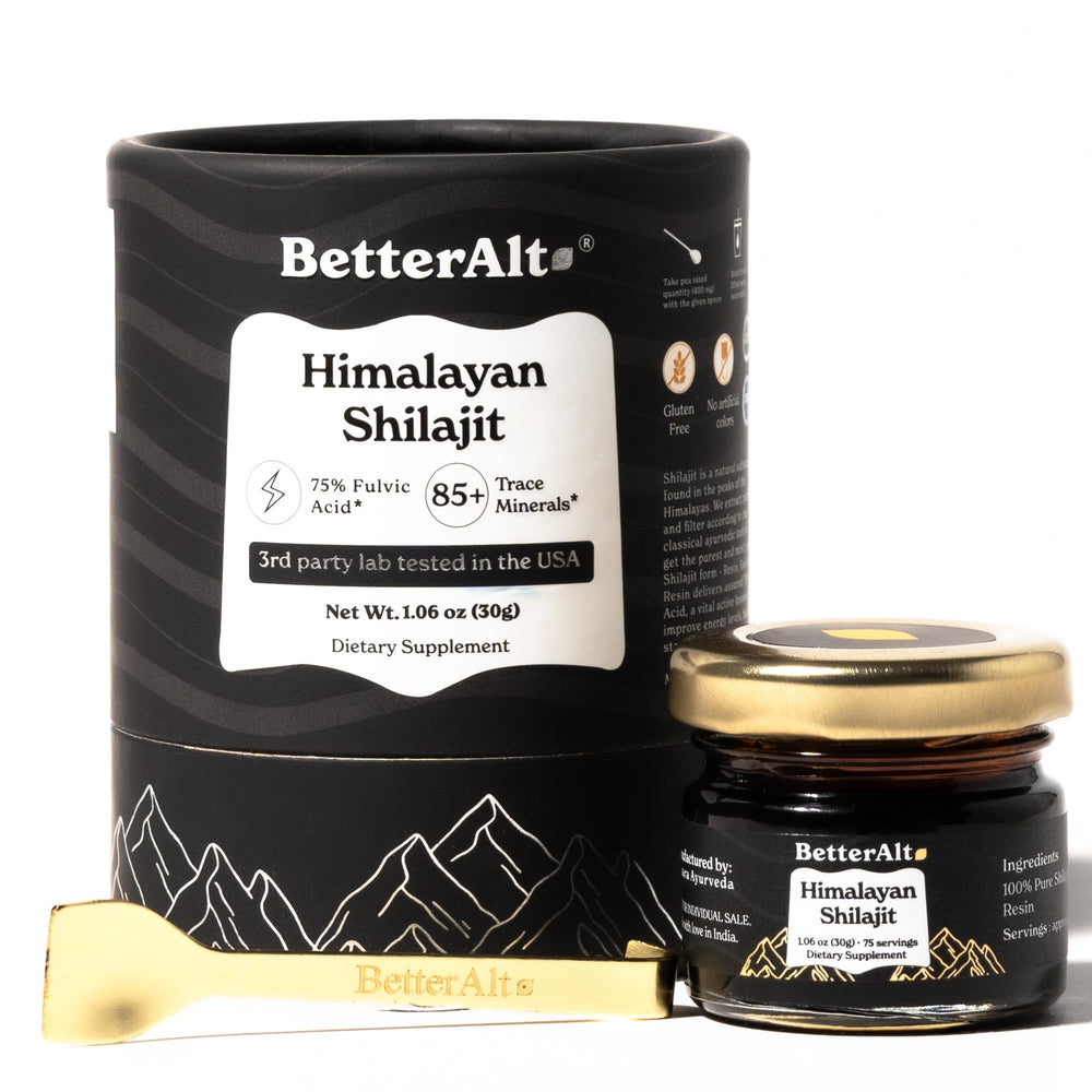 Better Alt Himalayan Shilajit resin pack with copper spoon
