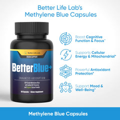 Blue methylene blue capsules close-up