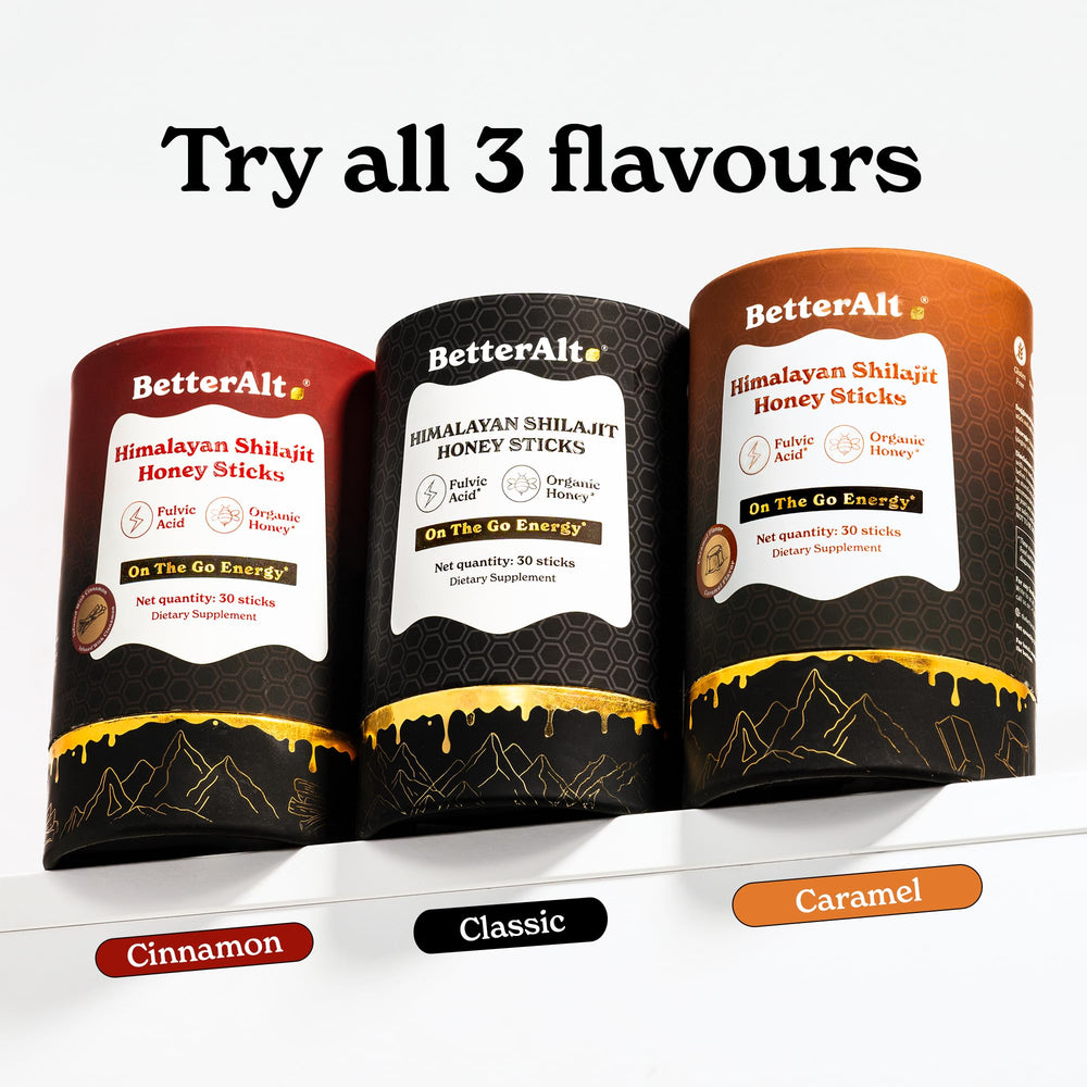 Graphic showing energy and immunity benefits of BetterAlt Shilajit sticks.