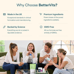 Bettervits vegan non-GMO label communicates clean, plant-based gut health support.