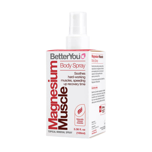 BetterYou Magnesium Muscle Body Spray bottle with label