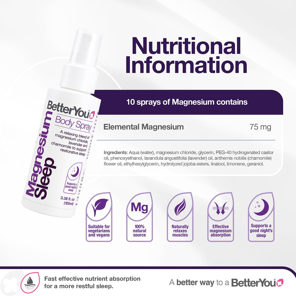 Applying BetterYou Magnesium Sleep Body Spray for sleep support