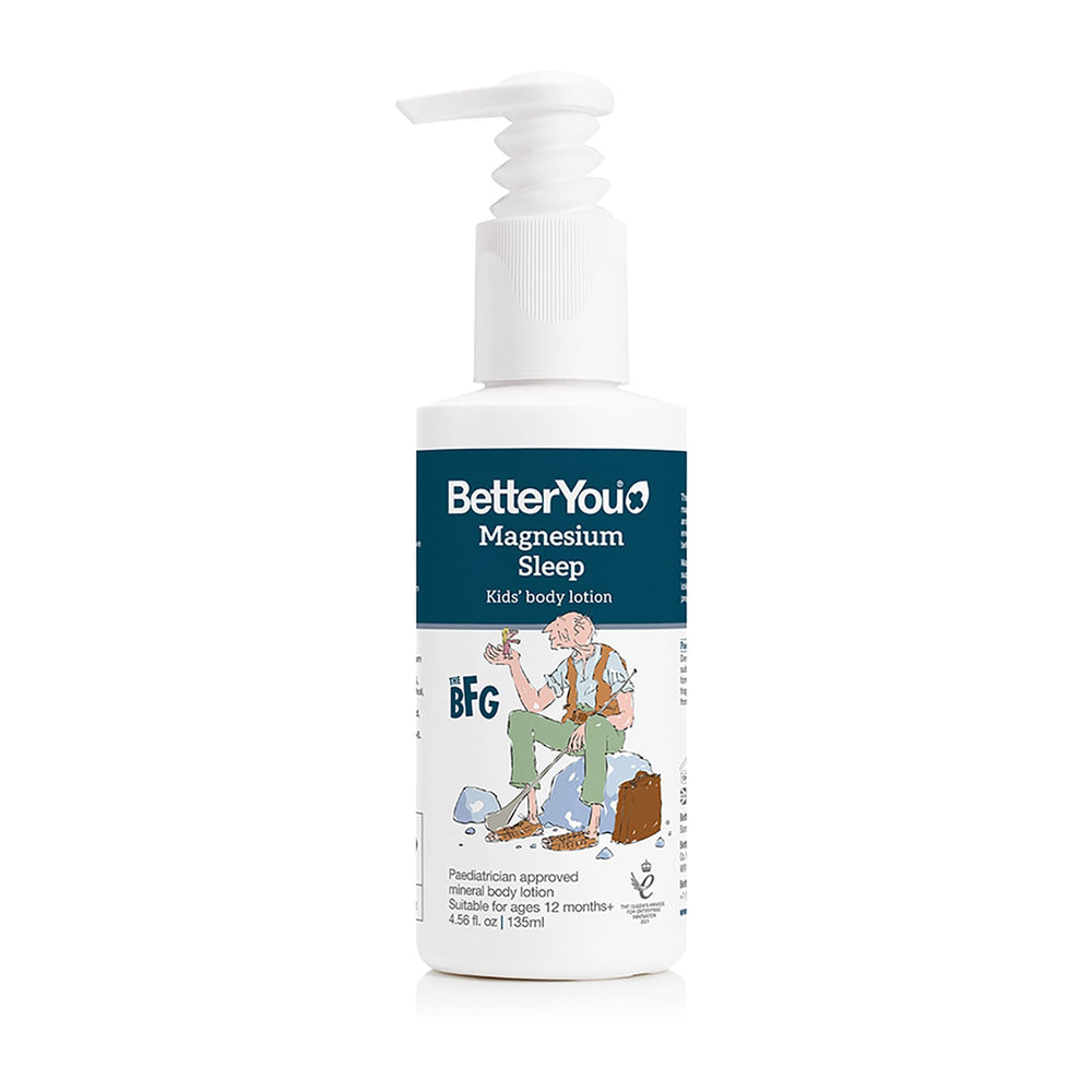 Bottle of BetterYou Magnesium Sleep Kids' Body Lotion with lavender and chamomile