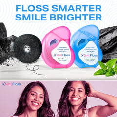 Floss reaching between teeth for deep cleaning