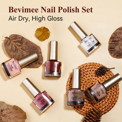 Bevimee vegan nail polish packaging highlights vegan formula and bulk gift-ready set