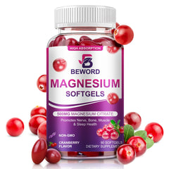 BEWORD Magnesium Citrate Softgels 500mg bottle with 90 capsules