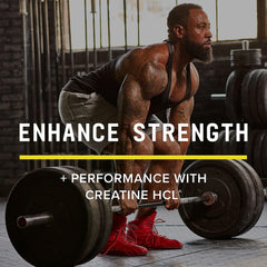 Beyond Raw Creatine HCl powder label close-up highlighting gluten-free, sugar-free formula.