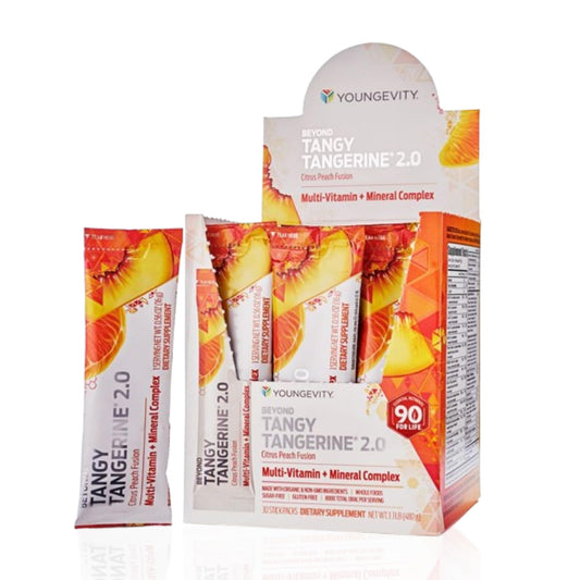 Front view of Beyond Tangy Tangerine 2.0 Citrus Peach Infusion Packets (30 Count)