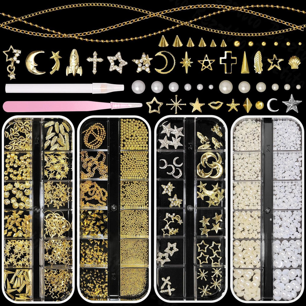 Bezztito 4 box gold caviar beads for luxe nail art textures