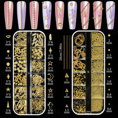 Bezztito gold bows and cross charms for elegant 3D nail art.