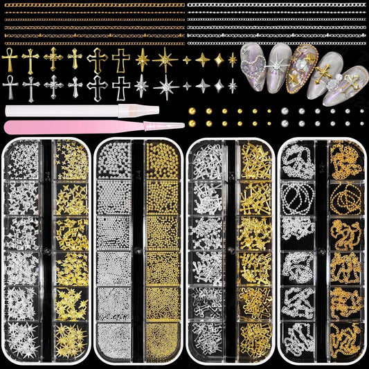 Bezztito gold and silver caviar nail beads for luxe DIY nails
